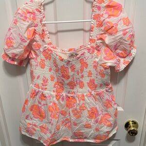 Vineyard Vines Pink and Orange Floral Blouse